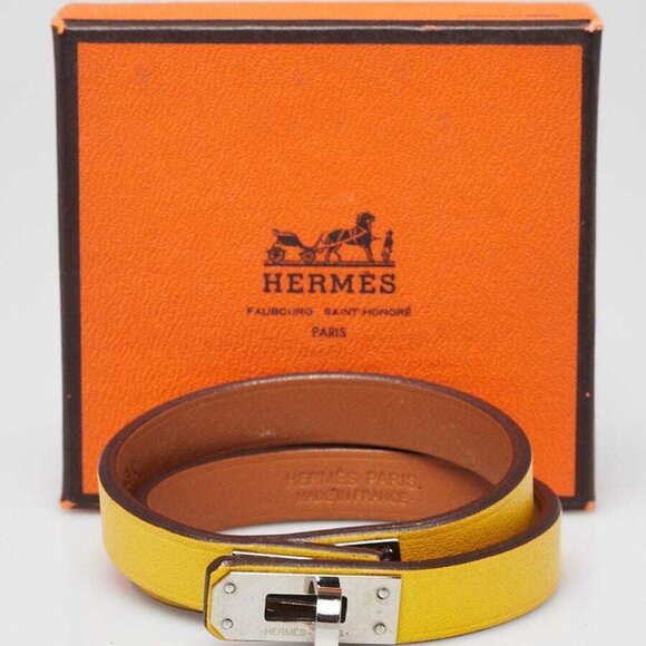 Hermes Jaune d'or Epsom Swift Leather Palladium Plated Mini Kelly Double Tour - Picture 1 of 9
